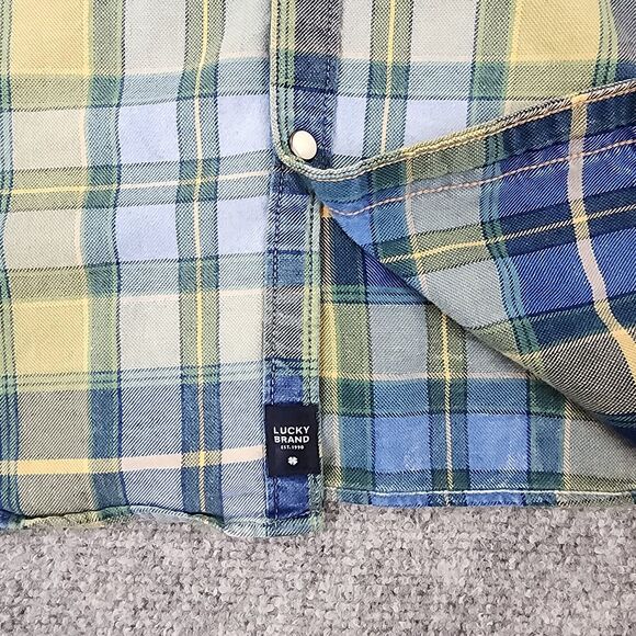 Lucky Brand Shirt Mens Large Indigo Plaid Long Sleeve Western Pearl Snap Button - Picture 15 of 16